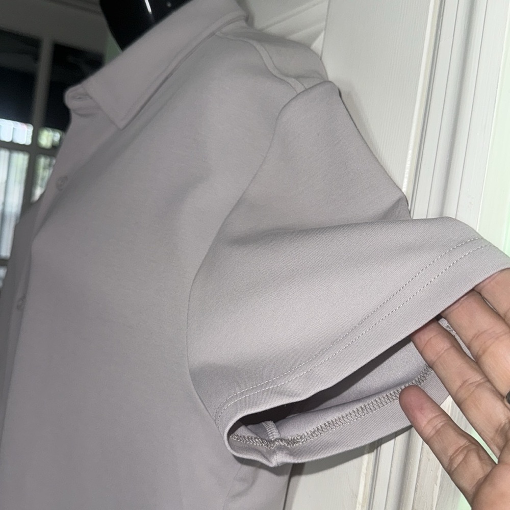 Under 5’10 Dove Gray Performance Pique Short Sleeve Button Down S/S Shirt Size L - Picture 3 of 6